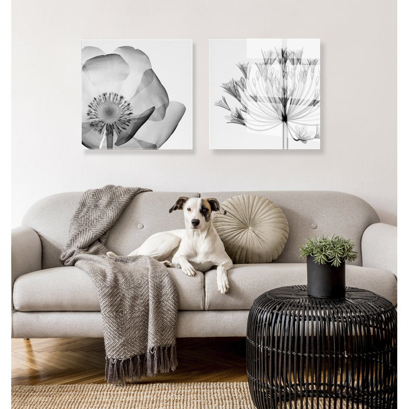 Black and White Poppy Floral Acrylic Wall Art, 27" x 27"