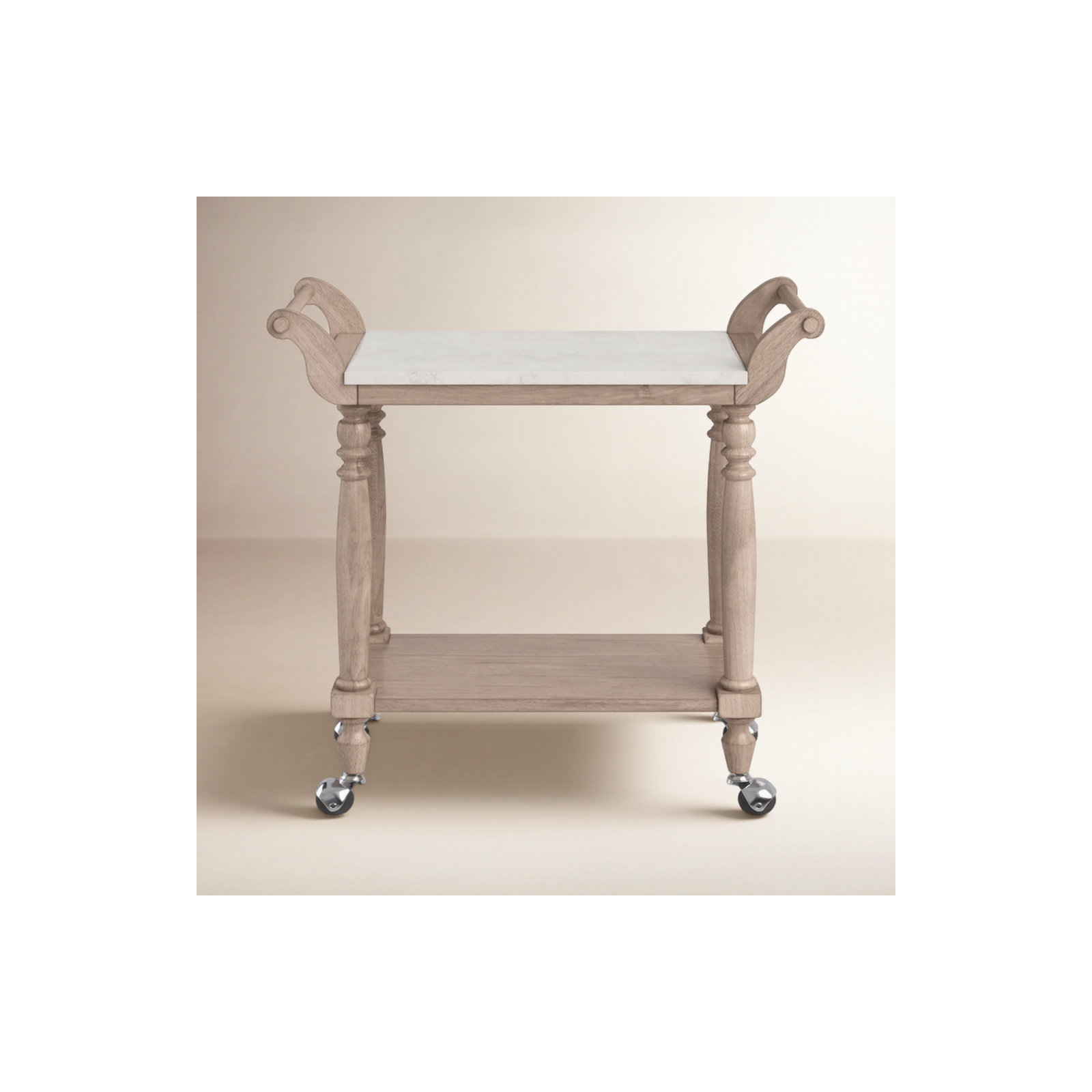 Aberdale Marble Top and Wood Bar Cart, Sandalwood Beige