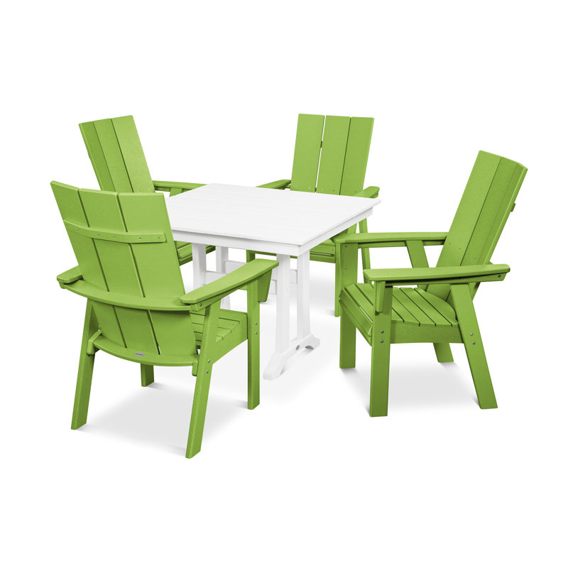 Ensemble repas 5 pièces POLYWOOD Modern Curveback Adirondack, Lime / Blanc