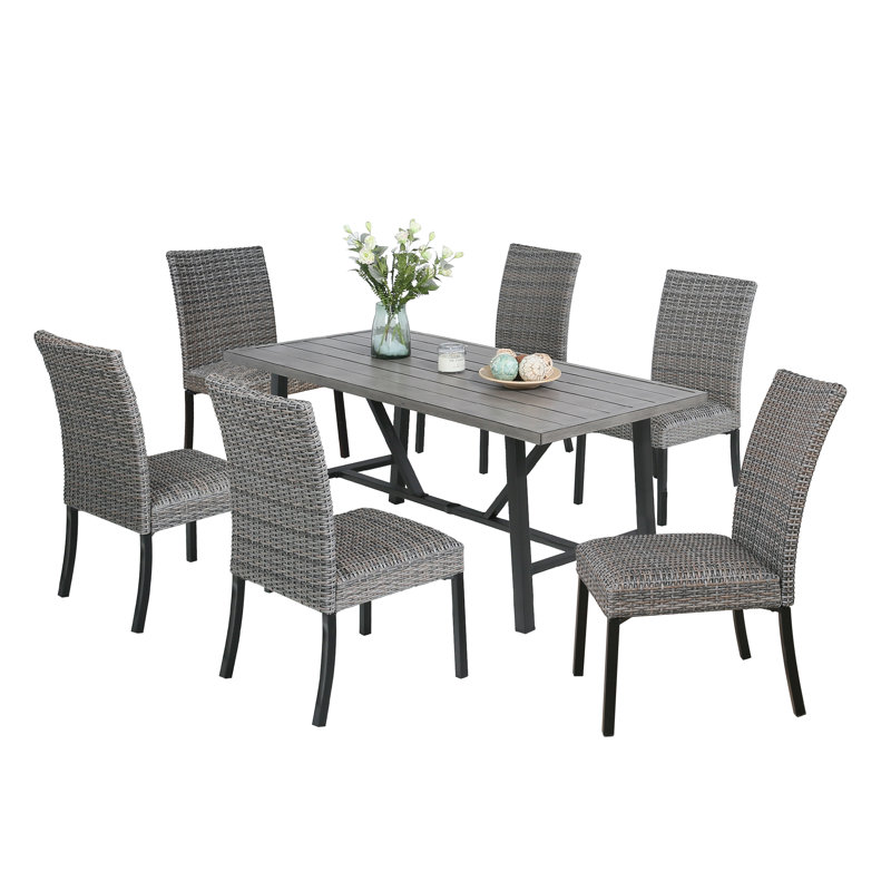 6 - Person Wicker Patio Dining Set with Rectangular Table