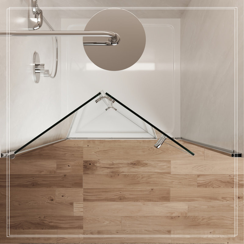 Porte de douche chromée à double panneau battant en verre pliable l 30 po x H 72 po, porte de douche réglable sans cadre avec verre trempé transparent de 1/4 po