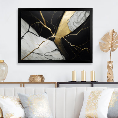 «Abstract Geode Black IV», reproduction sur toile abstraite en marbre