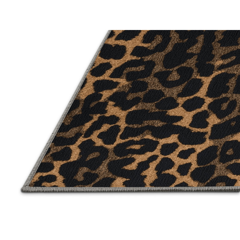 Tapis noir lavable à gros chats léopard d'Afrique, Carré 8 pi