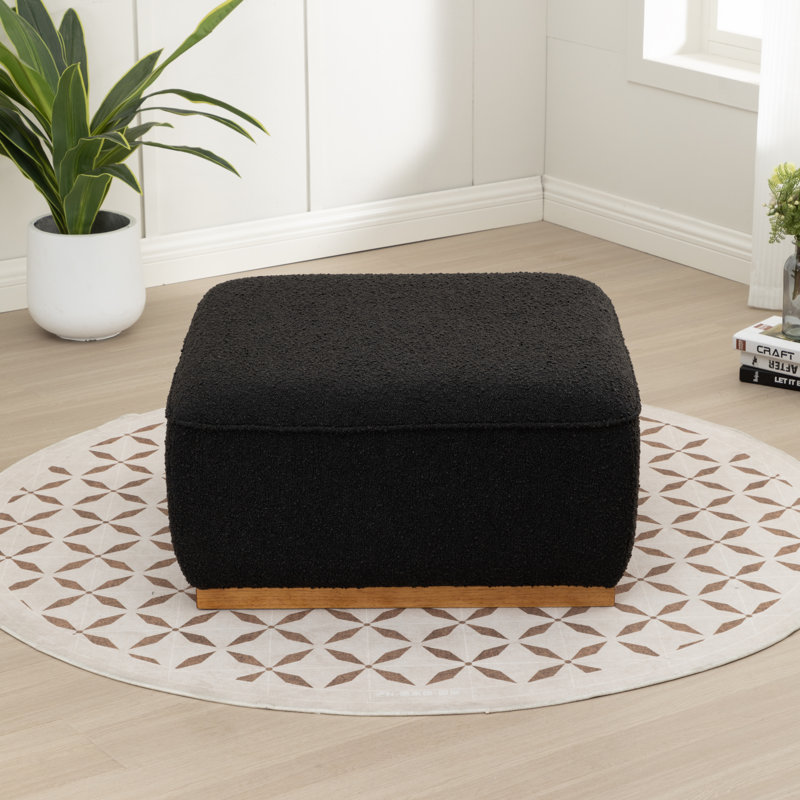 Square Solid Wood Fabric Ottoman, Black
