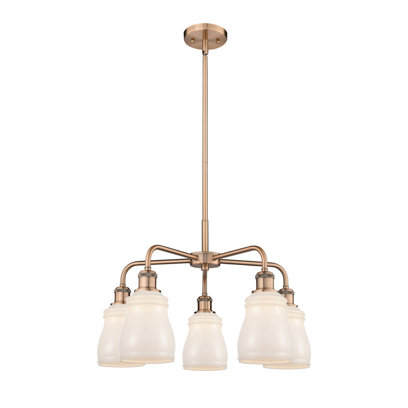 Lustre en forme de cloche à 5 lumières Bryanie, Blanc, Cuivre antique