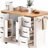 56-inch rubberwood veneer drawer-style kitchen island with power outlets, 4-door storage shelves, 4-wheel treaded rolling kitchen cart with 6 deep drawers, suitable for kitchen, dining room, white-1874210594