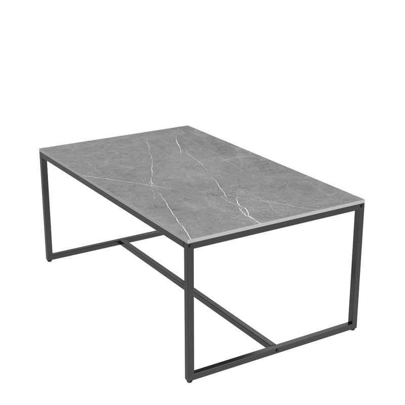 Marble Coffee Table Rectangle Sintered Stone Top Side End Table With Metal Frame, Grey
