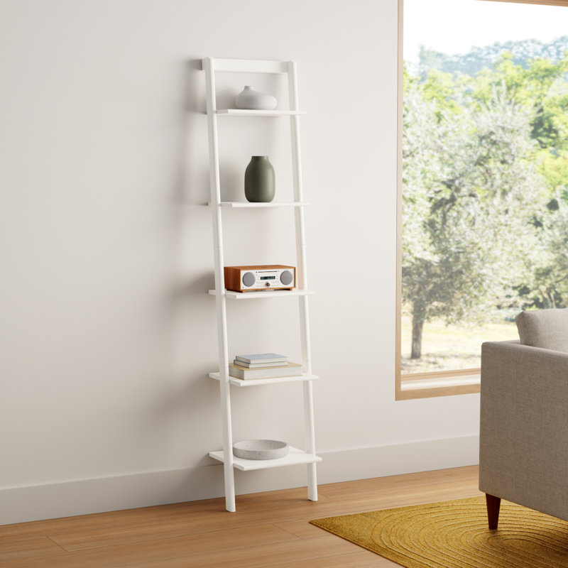 Joe Ladder Bookcase, White, 76" H x 17" W x 14" D