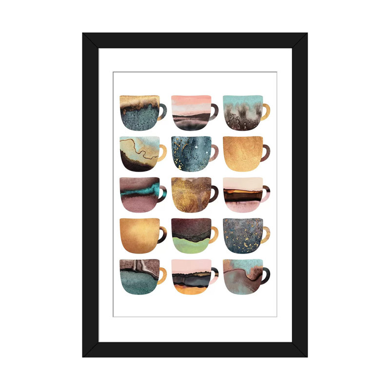 «Earthy Coffee Cups» par Elisabeth Fredriksson - reproduction d'art sur toile tendue, Papier d'art encadré noir, Blanc