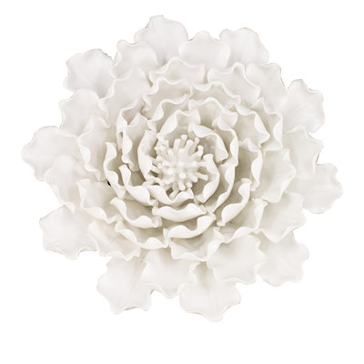 Handmade Ceramic Flower Display, Cream Textured Petals, 9.3X9.3X3", Gorgeous For Wall, Table And Shelf, Easily Mounted Cleaned Wall Decoration, In Shade With 9.3X9.3X3 Inches, Attractive & Up