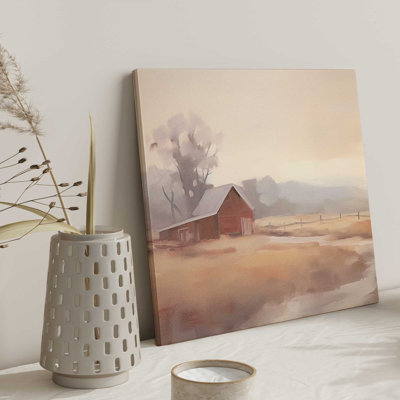 Barn and Misty Fields Print on Canvas