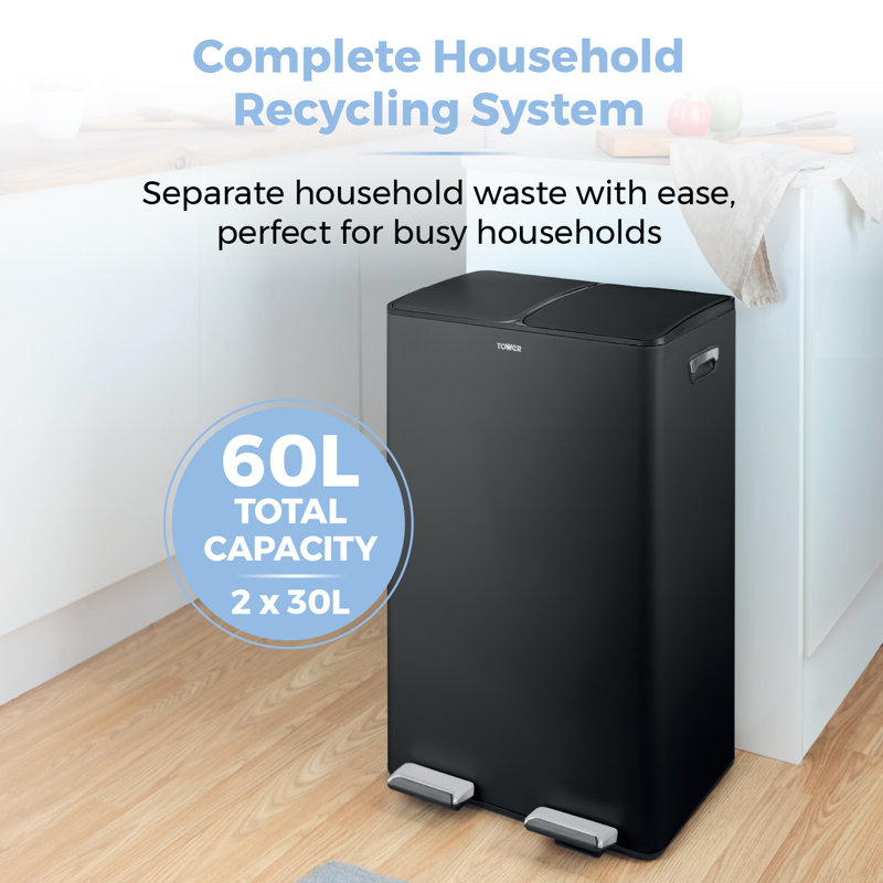 60 Litre Step On Recycling Bin, Black