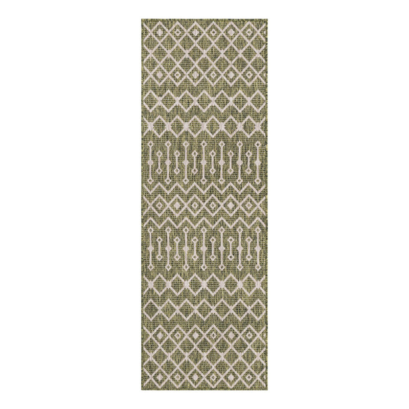 Adley Southwestern Green/Beige Indoor/Outdoor Area Rug, Runner 2'7" x 10'