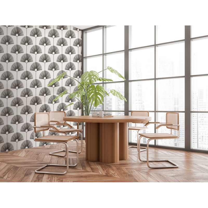 Deco Fan 10' L x 24" W Wallpaper Roll, Calligraphy Black, Non-pasted
