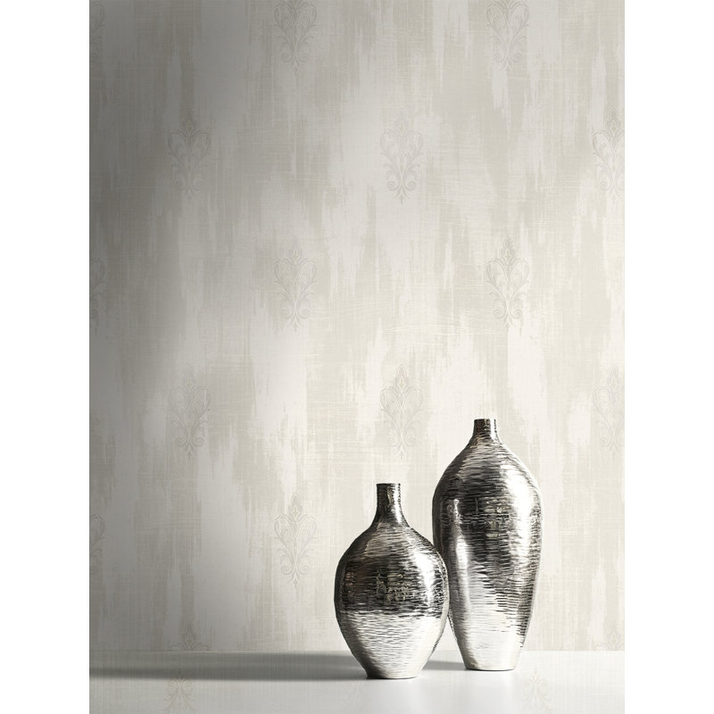 Thompsonville 10m x 52.07cm Textured Metallic Finish Paste the Wall Wallpaper Roll, Off White