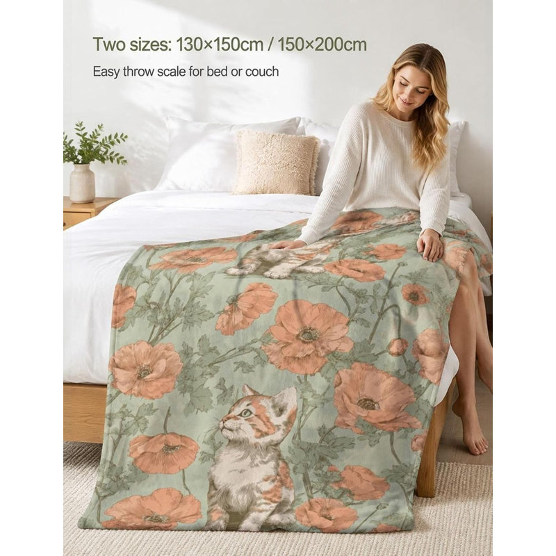 Jeté en molleton chaud mauve à motif floral mauve, 50 x 60 po, L 60 po x l 50 po