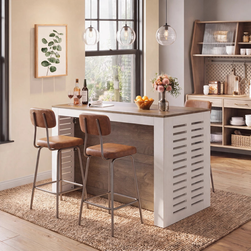 Îlot de cuisine de 55,1 pouces avec tablettes de rangement à 2 niveaux, table fixe en bois pour îlot de cuisine