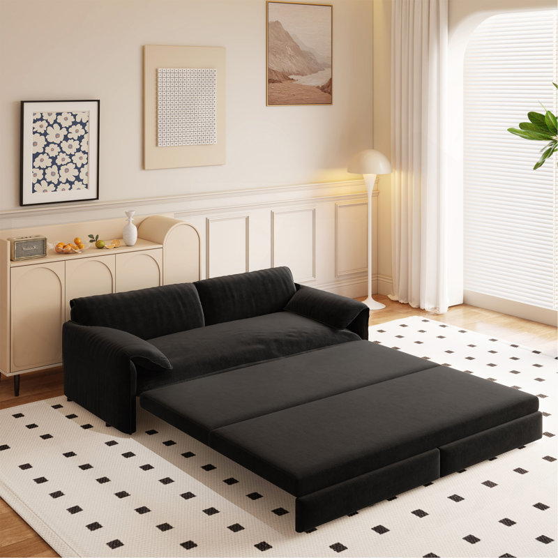 66" Queen Pull Out Bed Sofa, Black
