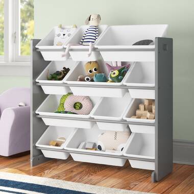 Kids Toy Organizer 9 Storage Bins Box Wood Frame Shelf Rack