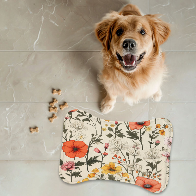 Radiant Blossoms - 1 Piece Bone Shape Feeding Mat