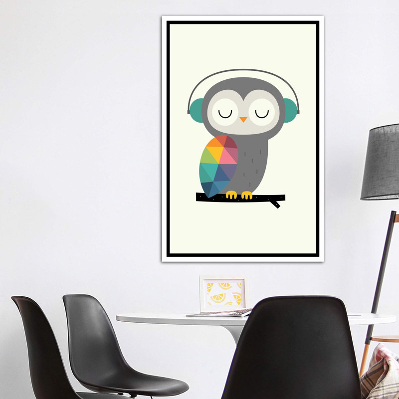 «Owl Time» par Andy Westface - impression d'art graphique, Toile blanche encadrée, Pas de tapis, H 60 po x l 40po x P 1,5 po