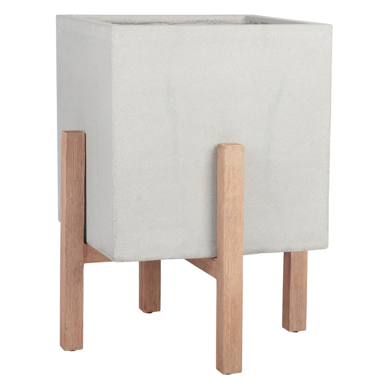 Rankin Elevated Planter, 14.3" H x 14.3" W x 17.5" D, Natural/Light Grey
