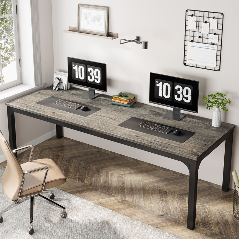 Pallas 78.74'' Extra Long Double Computer Desk for Workstation, Grey/Black