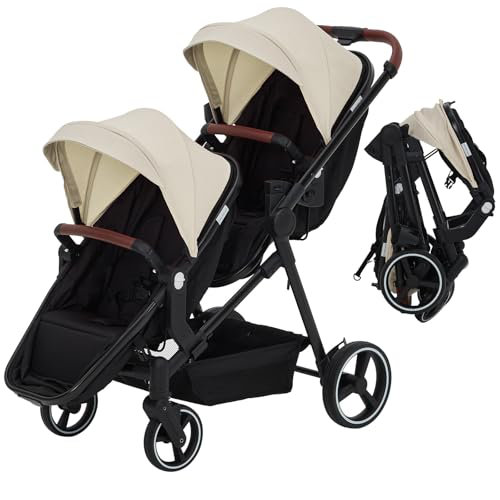 Double Stroller Foldable Pushchair Foldable Lightweight Front Back Seats  Double Baby Stroller-Gray