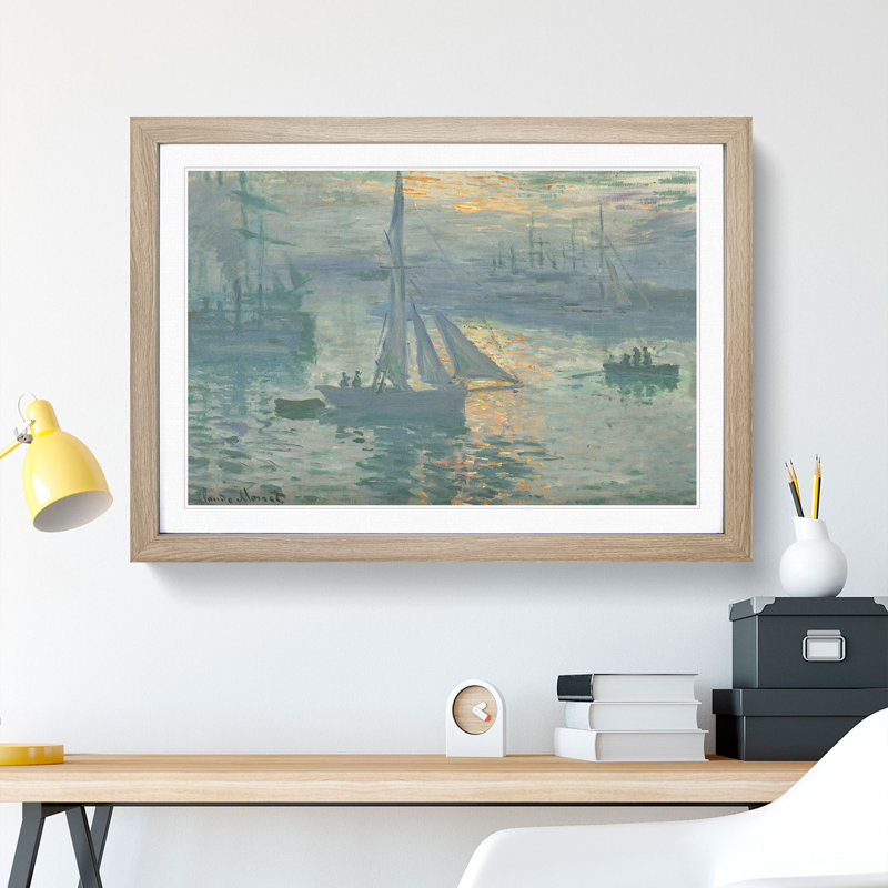 Sunrise over the Boats by Claude Monet - Picture Frame Painting, 27cm H x 36cm W x 2cm D, Oak