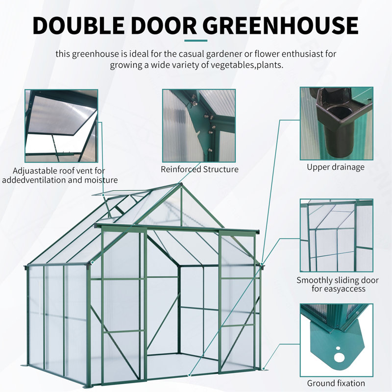 Spacious Walk-In Greenhouse With Double Doors And Adjustable Roof For Year-Round Gardening, Green