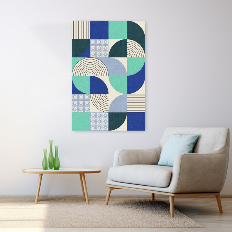 Art contemporain, art rétro moderne, palmier rétro, océan, H 48 po x l 32 po, Bleu