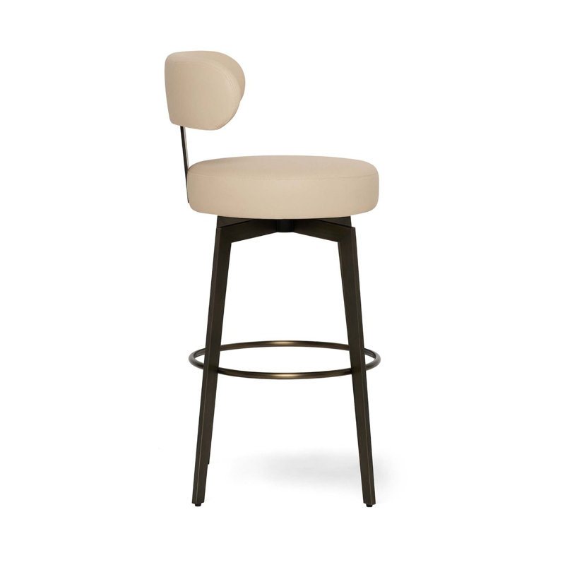 Clermont Upholstered Stool with Metal Frame, Cream Latte Seat/Antique Bronze Frame, Bar Stool (29" Seat Height)