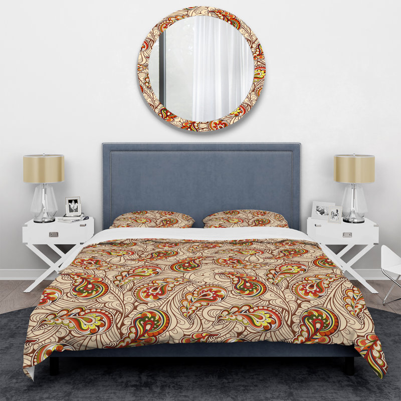 Cachemire crème floral - ensemble de housse de couette abstrait - microfibre de polyester