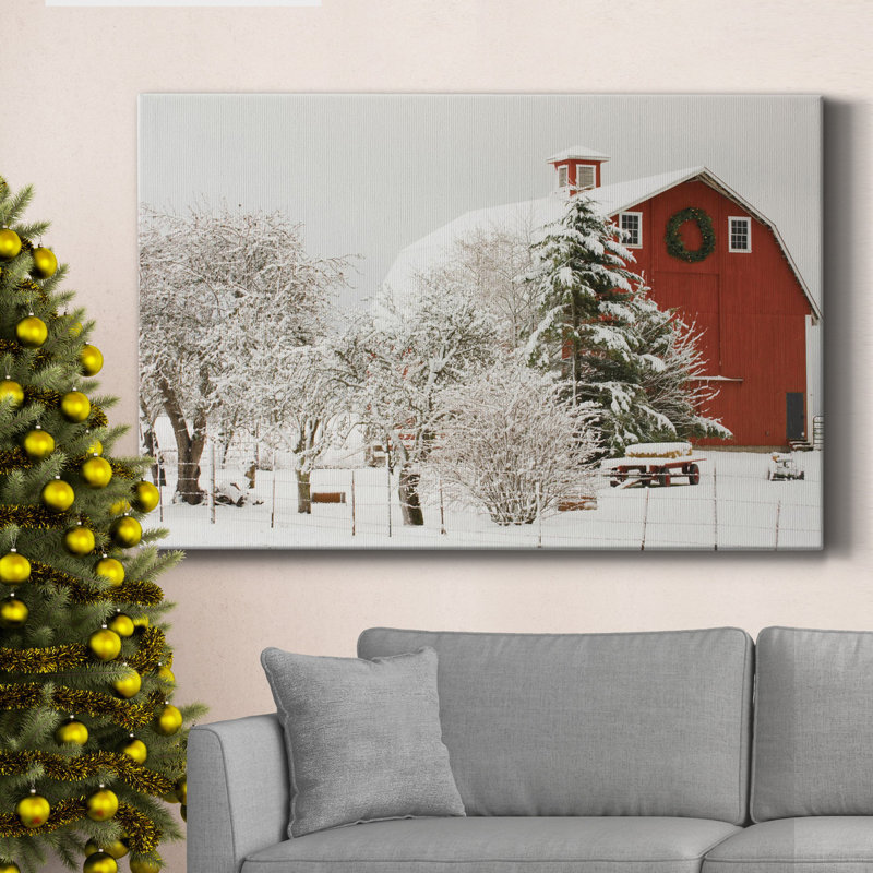 Larenza Festive Barn - reproduction d'art sur toile tendue, H 40 po x l 60 po x P 1,5 po