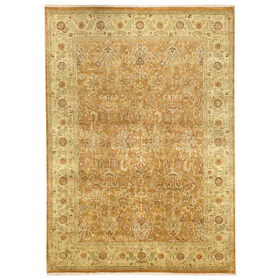 Hand Knotted Wool Area Rug in Brown And Gold