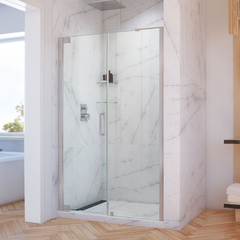 DreamLine Elegance-LS 54 1/4 - 56 1/4 inch W x 72 inch H Frameless Pivot Shower Door in Brushed Nickel, Brushed Nickel