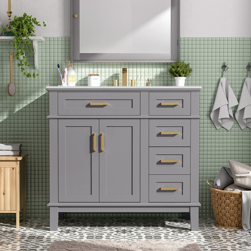 Meuble-lavabo 36 po avec lavabo en céramique, Gris