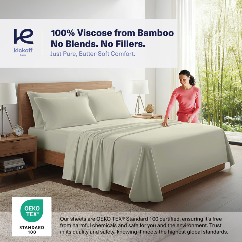 100% Organic Viscose From Bamboo Sheets Set, 300 Thread Count, 3-pc Set, Luxury Cooling Sheets, Deep Pockets - Gift-Ready Packaging, Twin XL Size (Warm Sage)