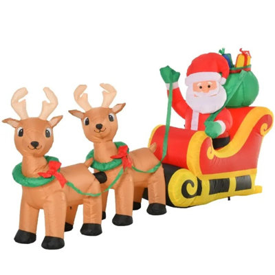Outdoor Blow-Up Yard Decoration With LED Lights Display,Long Christmas Inflatable Santa Claus With Sleigh And Reindeer