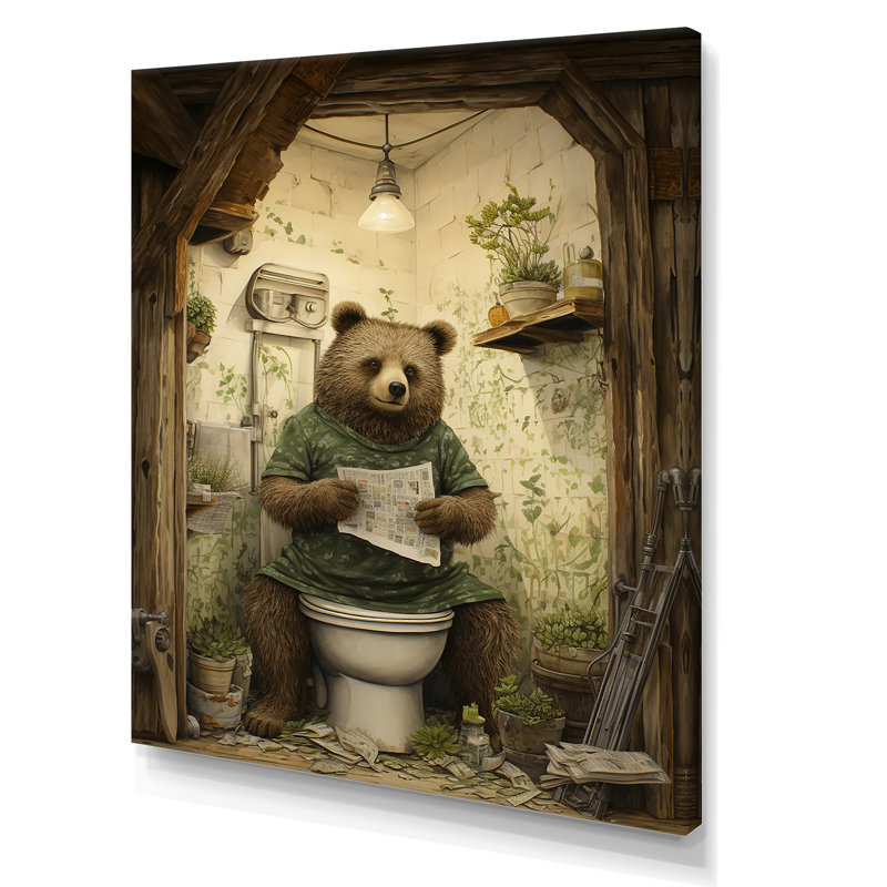 Bears Bathroom Break 2 - Toilette, art mural, H 40 po x l 30 po x P 1,5 po