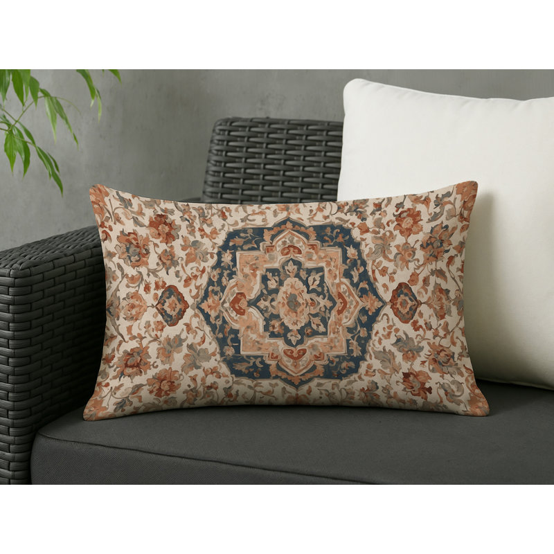 Coussin décoratif intérieur et extérieur Modern, Bleu / beige oriental 1, Rectangle H 20 po x l 14 po