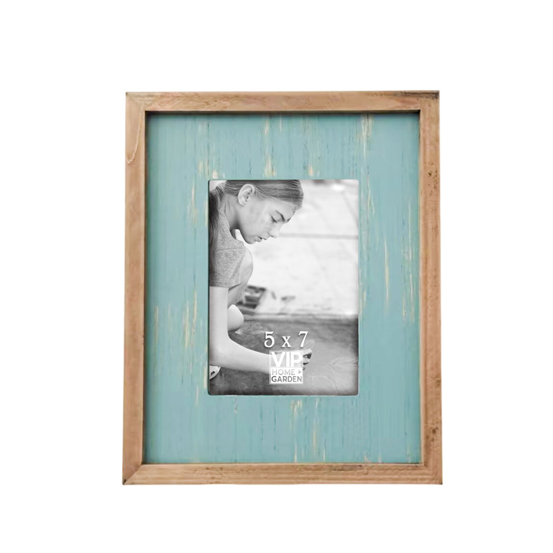 Cadre photo mural en bois 19 po, 5 po x 7 po, Bleu clair