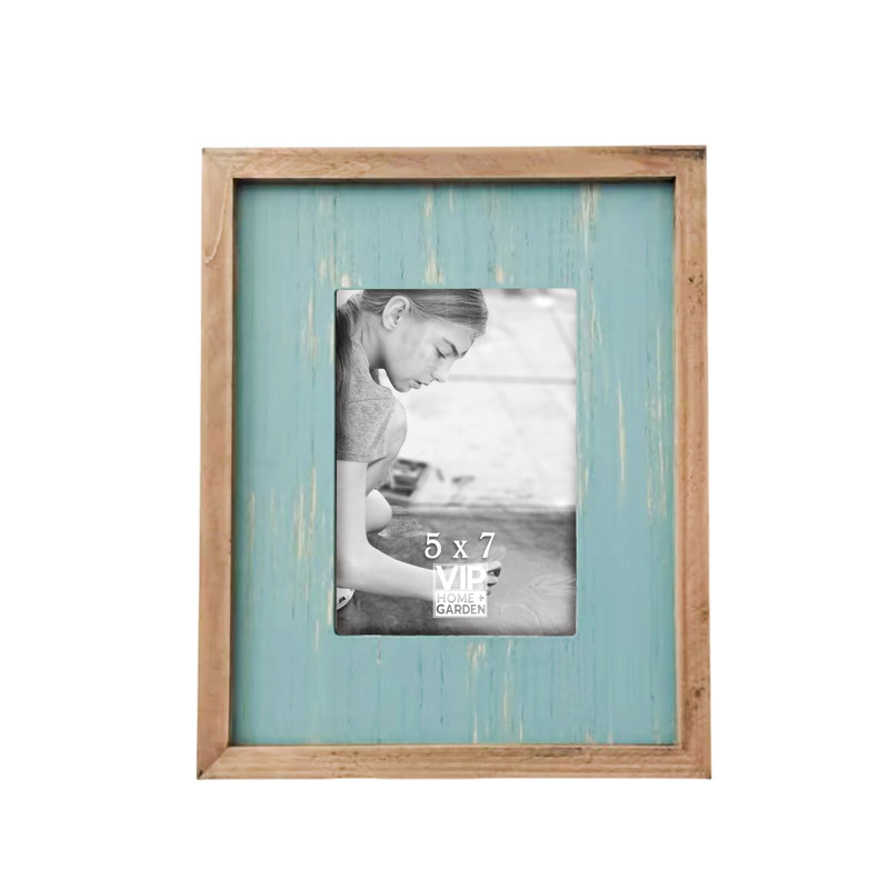Cadre photo mural en bois 19 po, Bleu clair, 5 po x 7 po