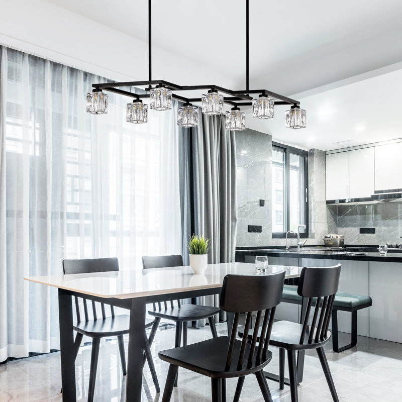 Lustre en cristal noir mat | Salle à manger de ferme moderne 8 lumières 8 lumières, Noir mat