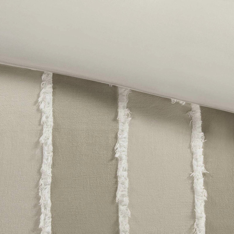 3 pièces édredon taupe très grand / très grand - coton avec rayures à garniture et garniture blanche visible Bartacks 100% housse lavable à la machine rembourrée rayée contrastante