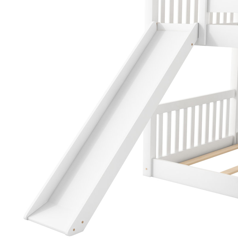 Lit superposé simple en bois avec glissade mobile et amusante dans lit simple sur réversible pratique, Lit simple, Blanc