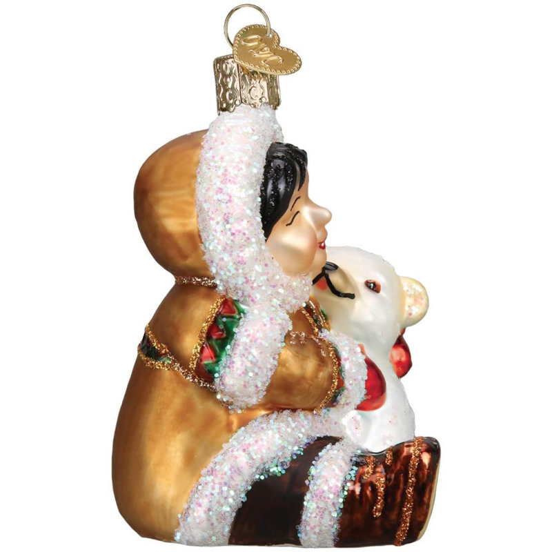 Hand-Painted Glass Inuit and Dog Christmas Ornament