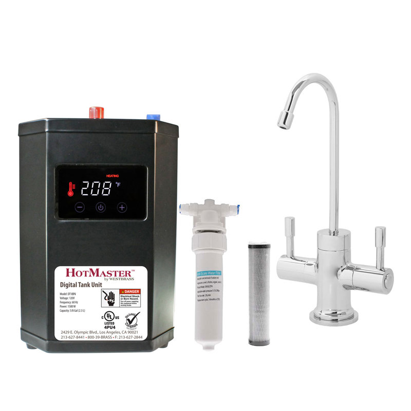 Contemporary 10" 2-Handle Hot and Cold Water Dispenser Faucet with Heating Tank and Filter System, Polished Chrome