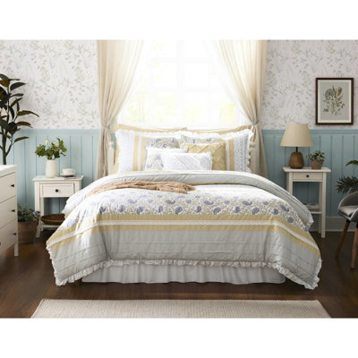 9 Piece Cotton Comforter - King Yellow Soothing Bedroom Decor With Cotton/ Reverse Dawn Elegant Decorative Pillows And