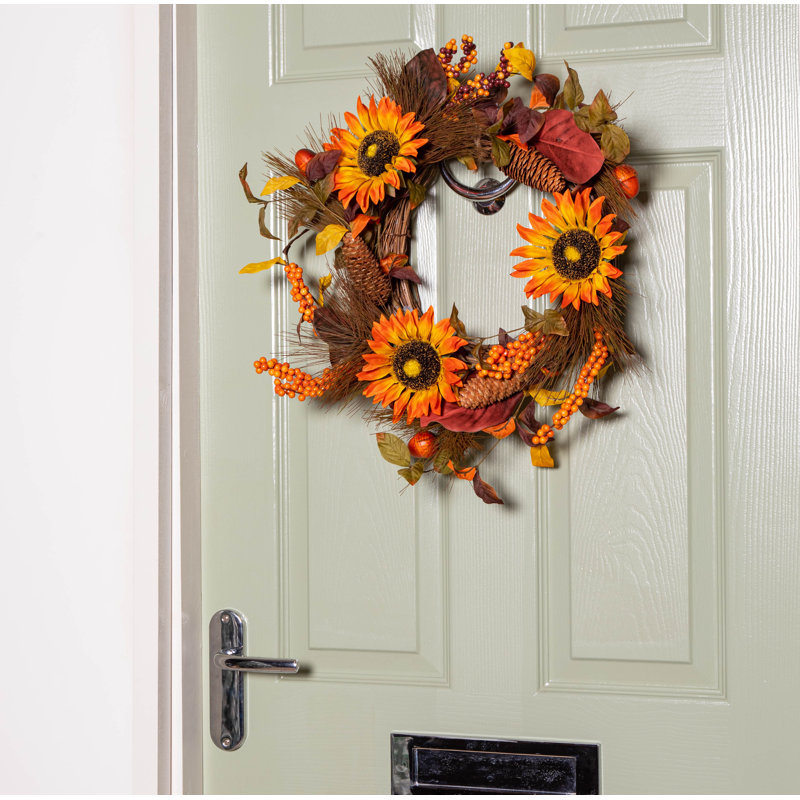 45Cm Hanging Artificial Sunflower Whirl Autumn Wreath